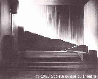 stage set of staircase dramtically lit designed by Appia 