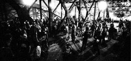 Extermination Music Night IX (September 2008), on the Old Eastern Avenue Bridge. Photo by David Waldman
