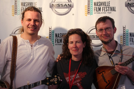 Photo  6 - “Zdeněk Roh, Czech banjoist and luthier featured in Banjo Romantika, with film’s coproducers Shara Lange and Lee Bidgood (L-R) at the Nashville Film Festival, 2014.  Photo by the author.